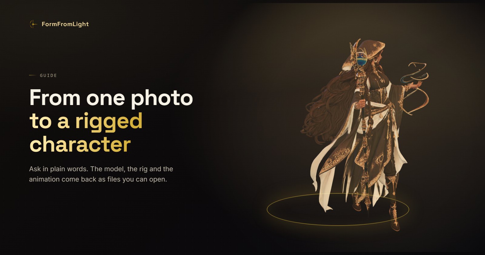 A robed character with a staff, standing on a ring of gold light