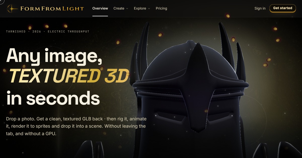 A prompt or image goes in. A game ready rigged model comes out including animations and asset kits |